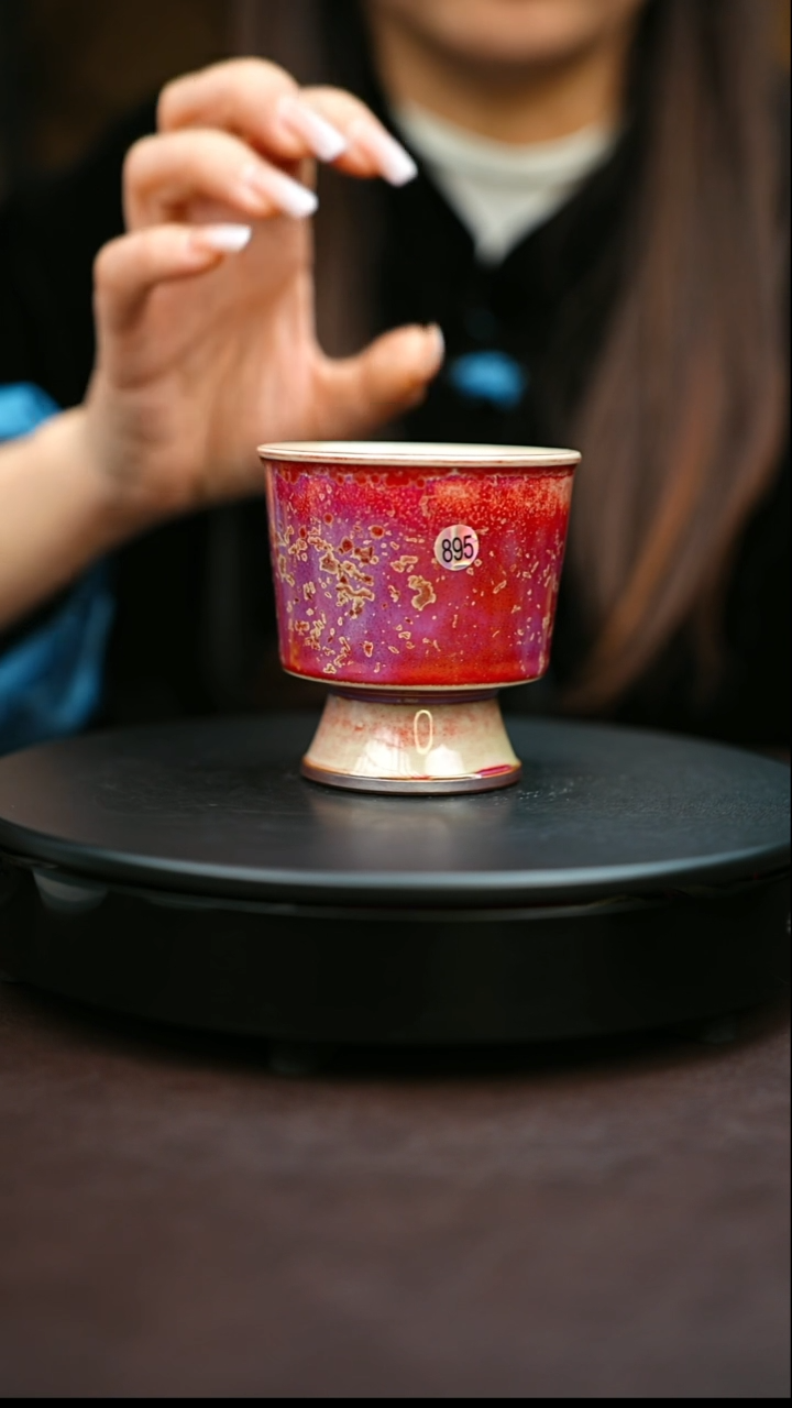 895#原矿钧瓷炉钧釉高足直口杯