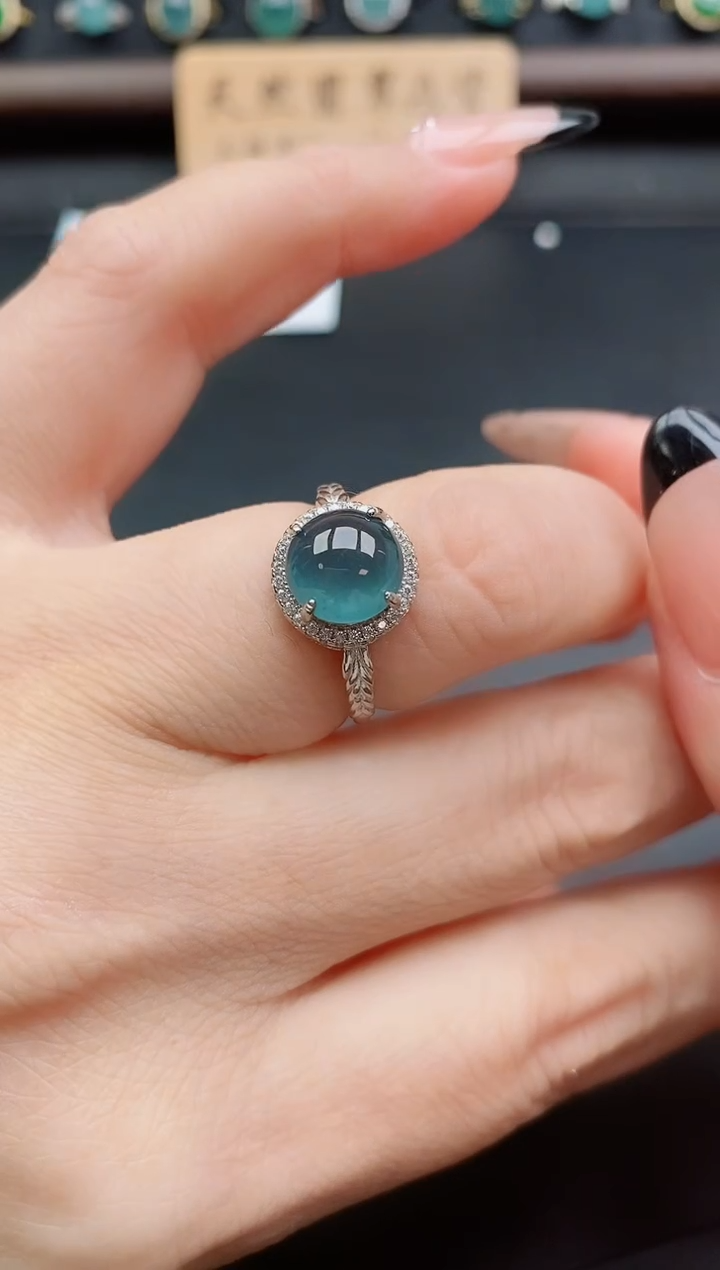 银S925镶嵌戒指翡翠1