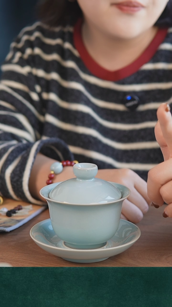 【闪购商品】原矿汝瓷全品三才盖碗 带证书