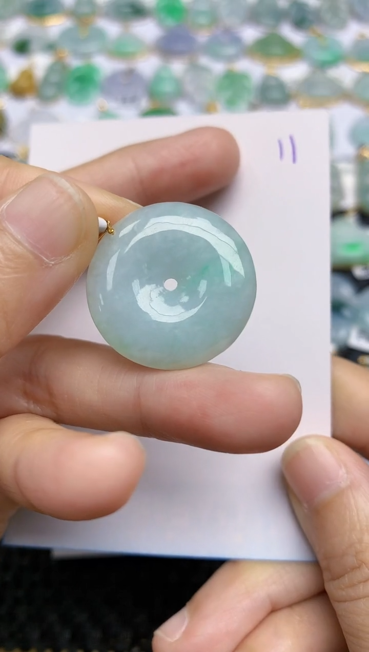 【闪购商品】翡翠挂件18K金镶嵌天然A货翡翠 11