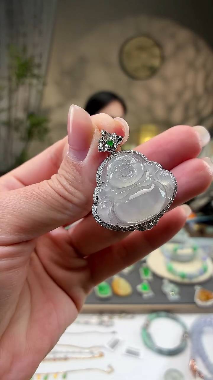 吊坠(不含链)18K金镶嵌翡翠佛公