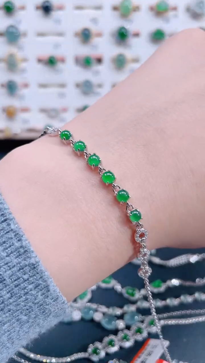 银S925镶嵌手链翡翠天然翡翠