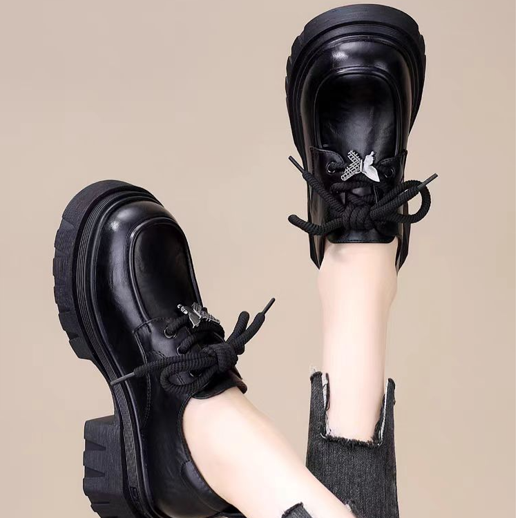 厚底乐福鞋女2024新款法式时尚增高软底英伦风粗跟小皮鞋10028