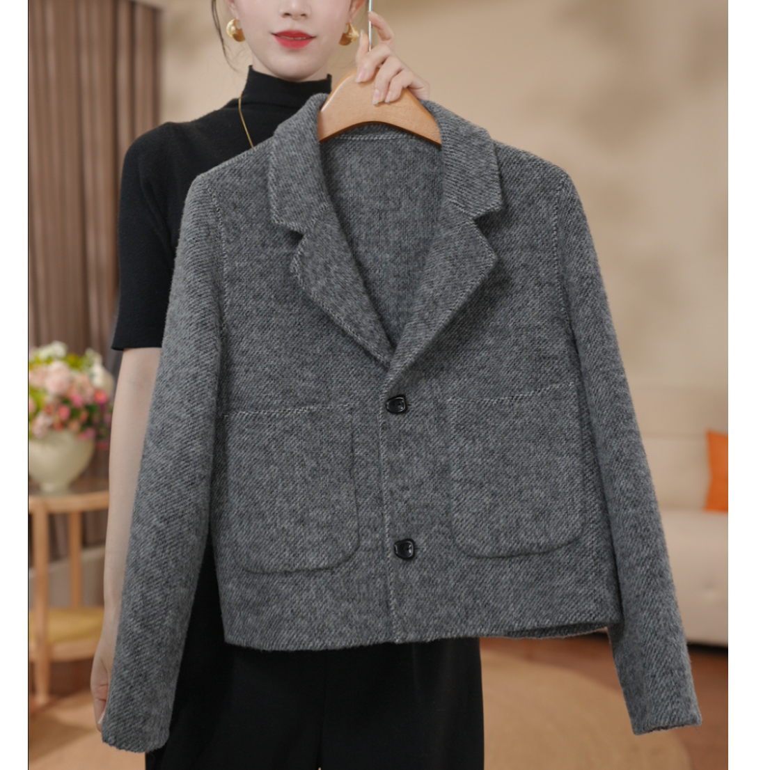 【双喜】2025秋冬上新双面羊毛西装领休闲时尚显高型短款大衣952