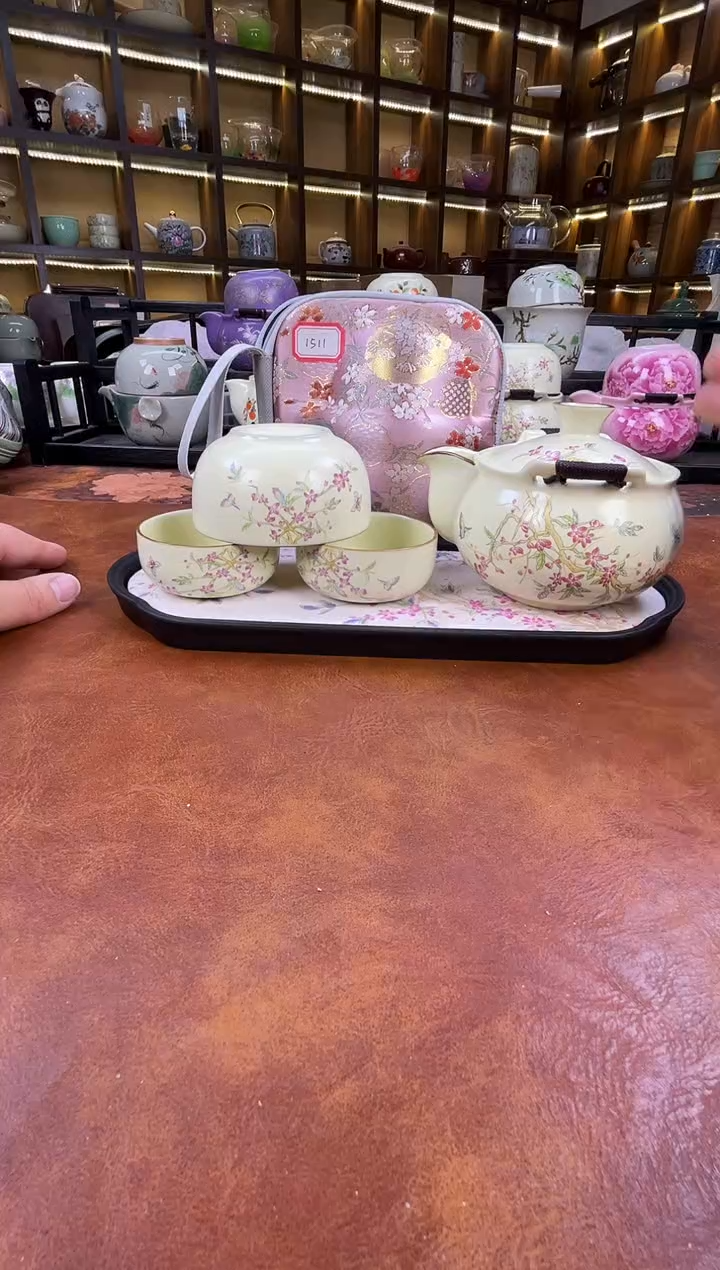 瓷片桃花宝瓶旅行+长方桃花盘