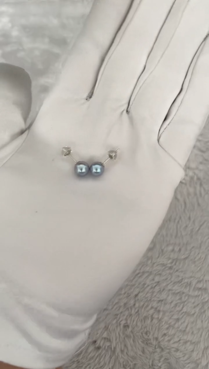 银S925镶嵌耳钉海水珍珠AK真多麻素钉7-7.5mm
