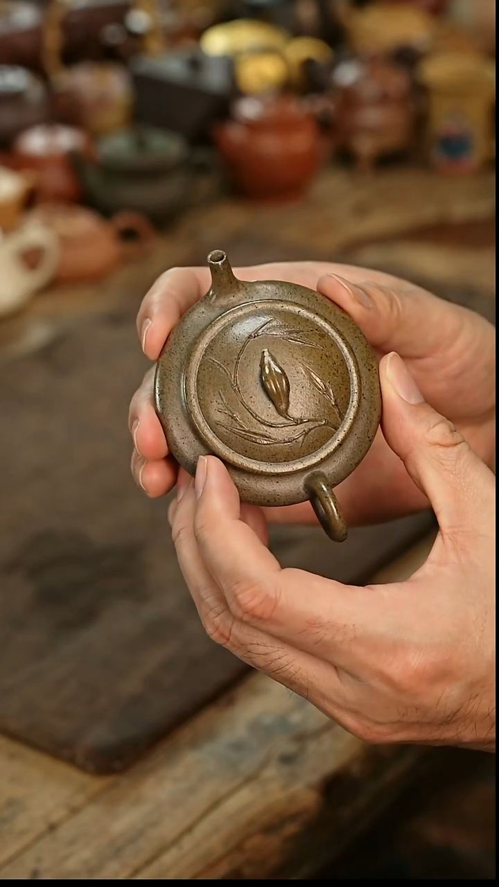 茶壶紫砂竹韵虚扁紫砂壶