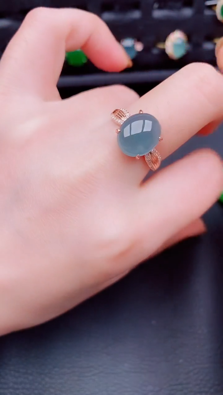 【闪购商品】翡翠戒指银S925镶嵌天然a货翡翠619