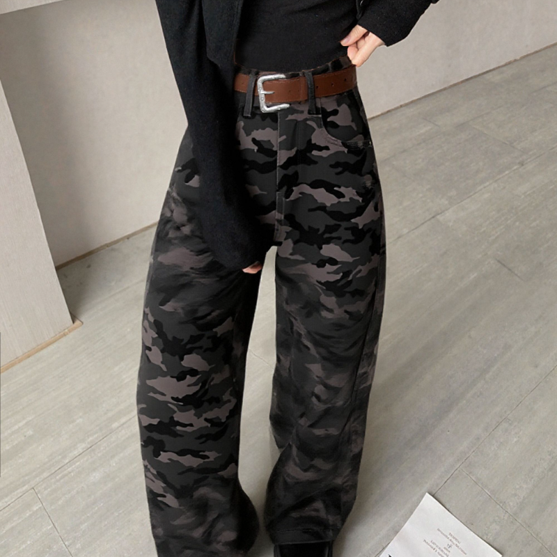 加绒迷彩爆款香蕉弯刀裤减龄女士舒适韩系百搭舒适休闲裤1F1003