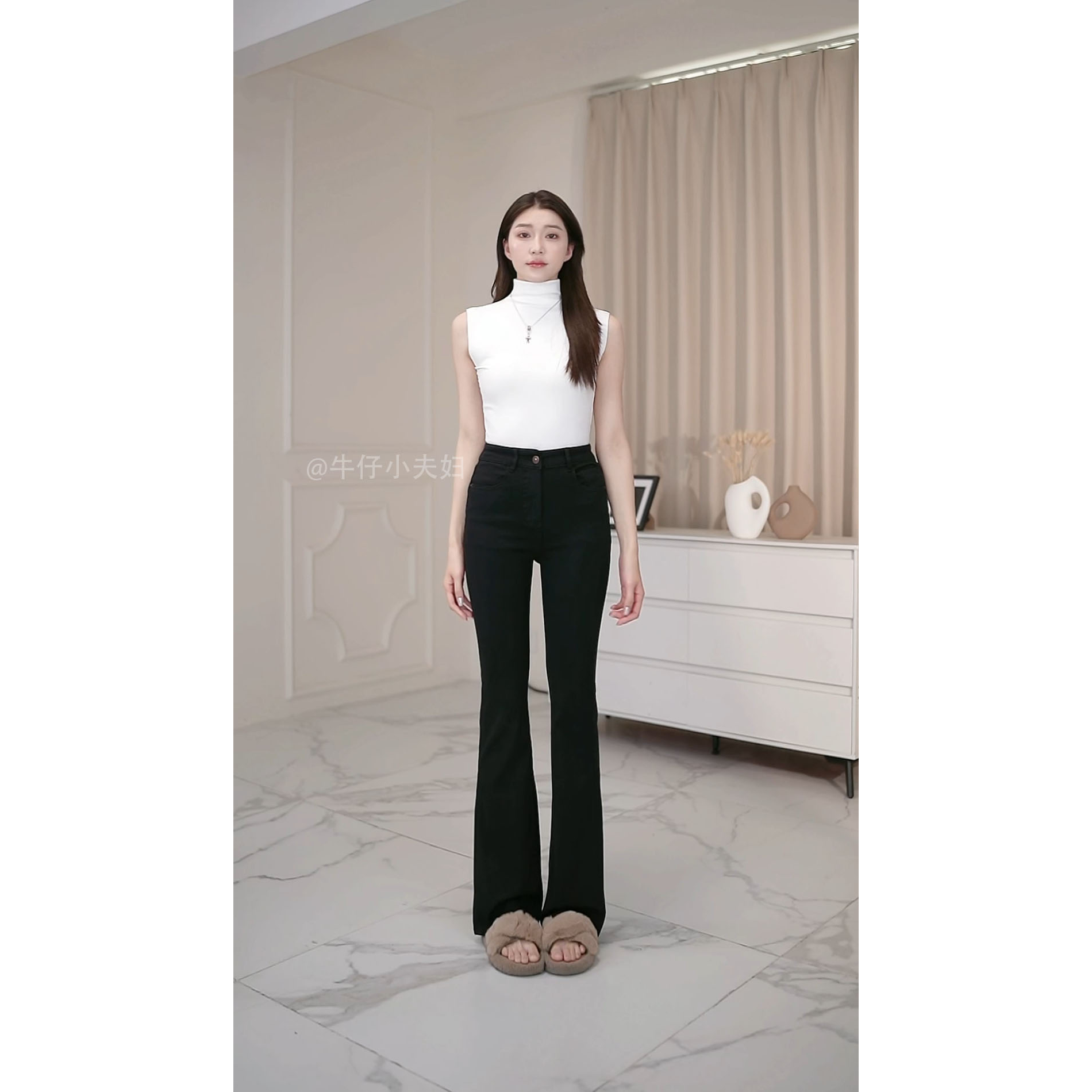 牛仔小夫妇-黑色超模-小微喇夏秋超柔面料四面弹修身显瘦牛仔裤