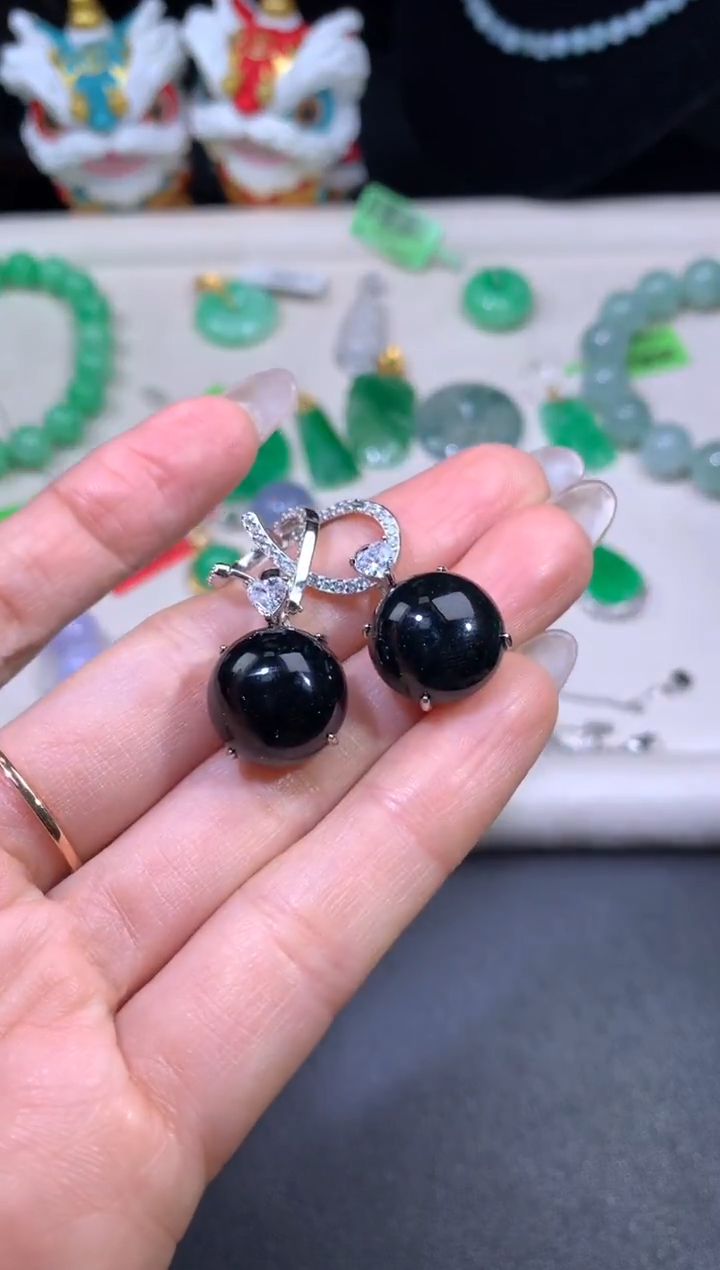 银S925镶嵌翡翠耳饰翡翠