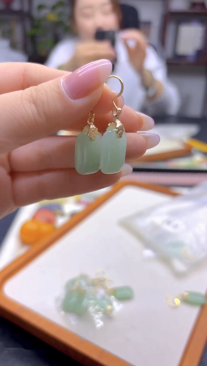 14K金镶嵌和田玉耳饰DIY款E93