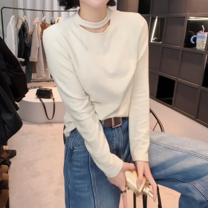 2025秋冬新款磨毛圆领设计感时尚百搭长袖显瘦T恤上衣LK2508191