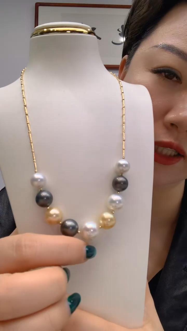 【闪购商品】海水珍珠项链18K金镶嵌128 10-13mm