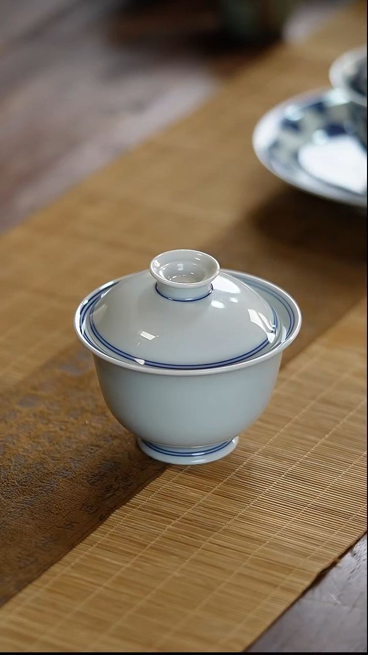 瓷片景德镇陶瓷茶器双圈两才素胎盖碗