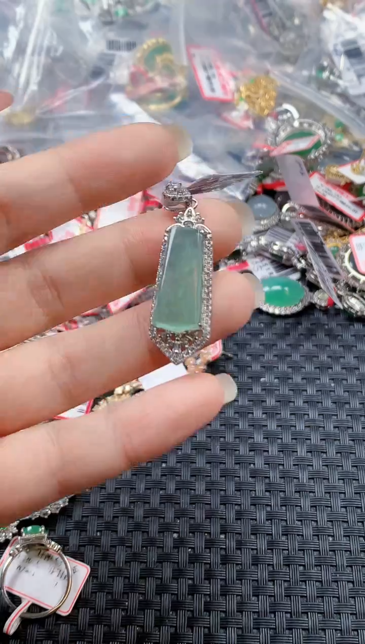 银S925镶嵌戒指翡翠?****喵天然A货缅甸翡翠