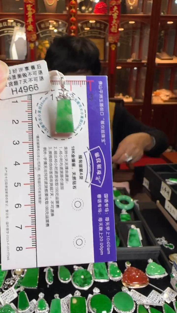 颈饰18K金镶嵌翡翠H4966 冰绿无事牌