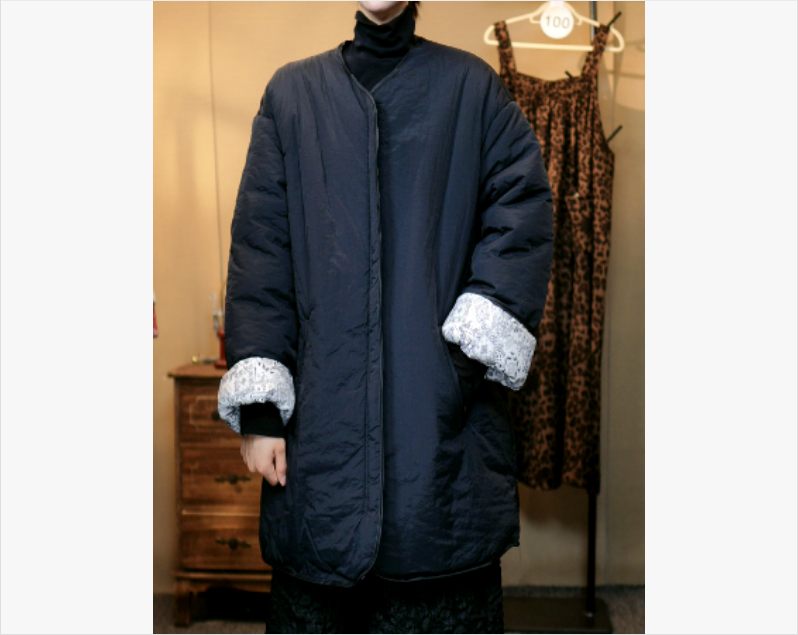 79复古文艺风黑色棉服（短款）