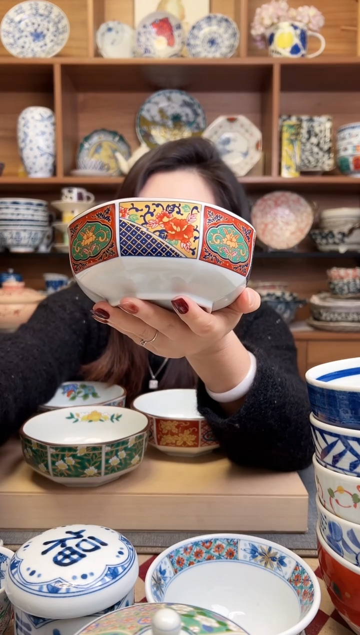 赤绘桔梗 13.5cm八角碗