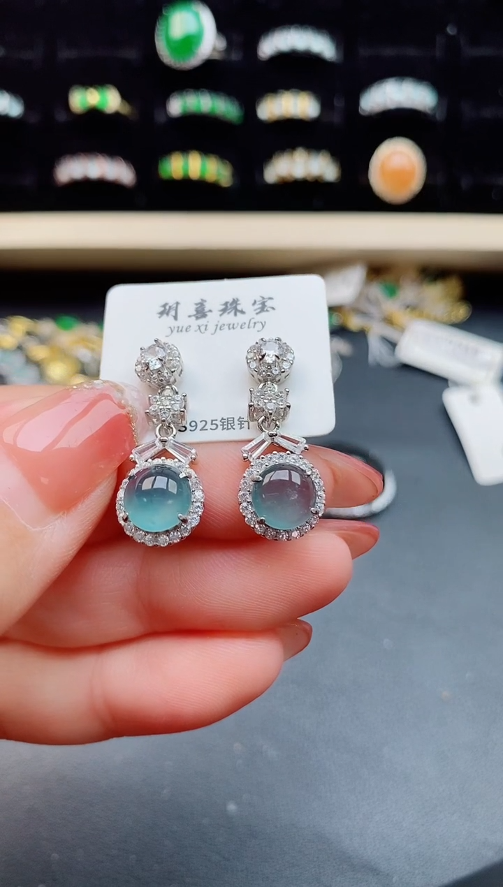 【闪购商品】翡翠耳饰银S925镶嵌12121