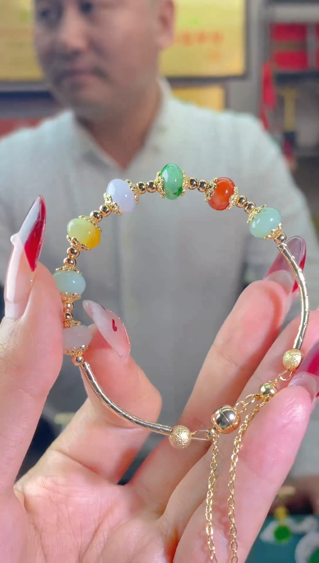 【闪购商品】翡翠手链14K金镶嵌天然A货翡翠多样性发一