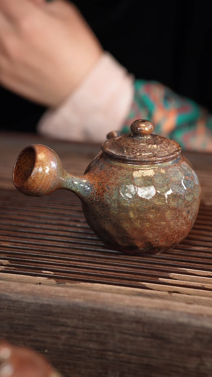 茶壶紫砂全手柴烧侧把170cc