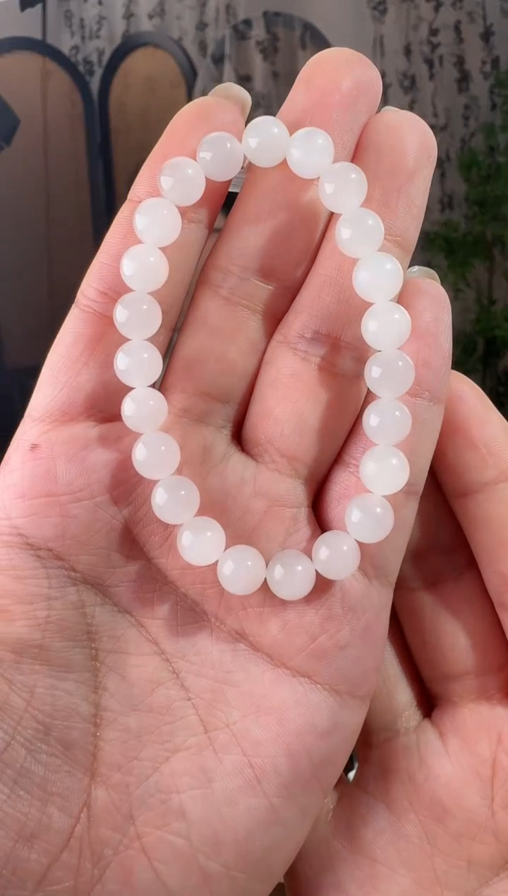 未镶嵌手串和田玉白玉手串 8mm