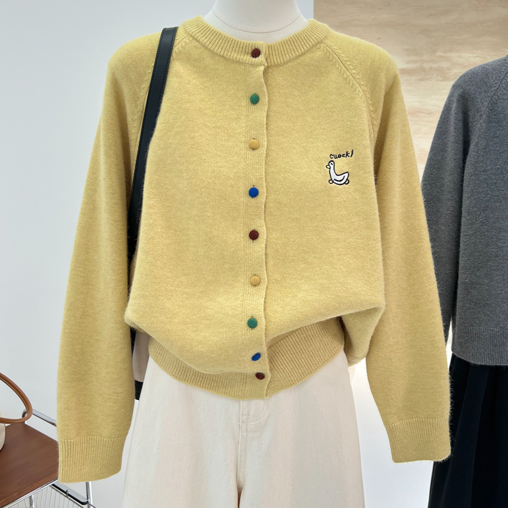 G820#秋冬新款卡通刺绣高级慵懒宽松大码显瘦针织开衫毛衣女外套