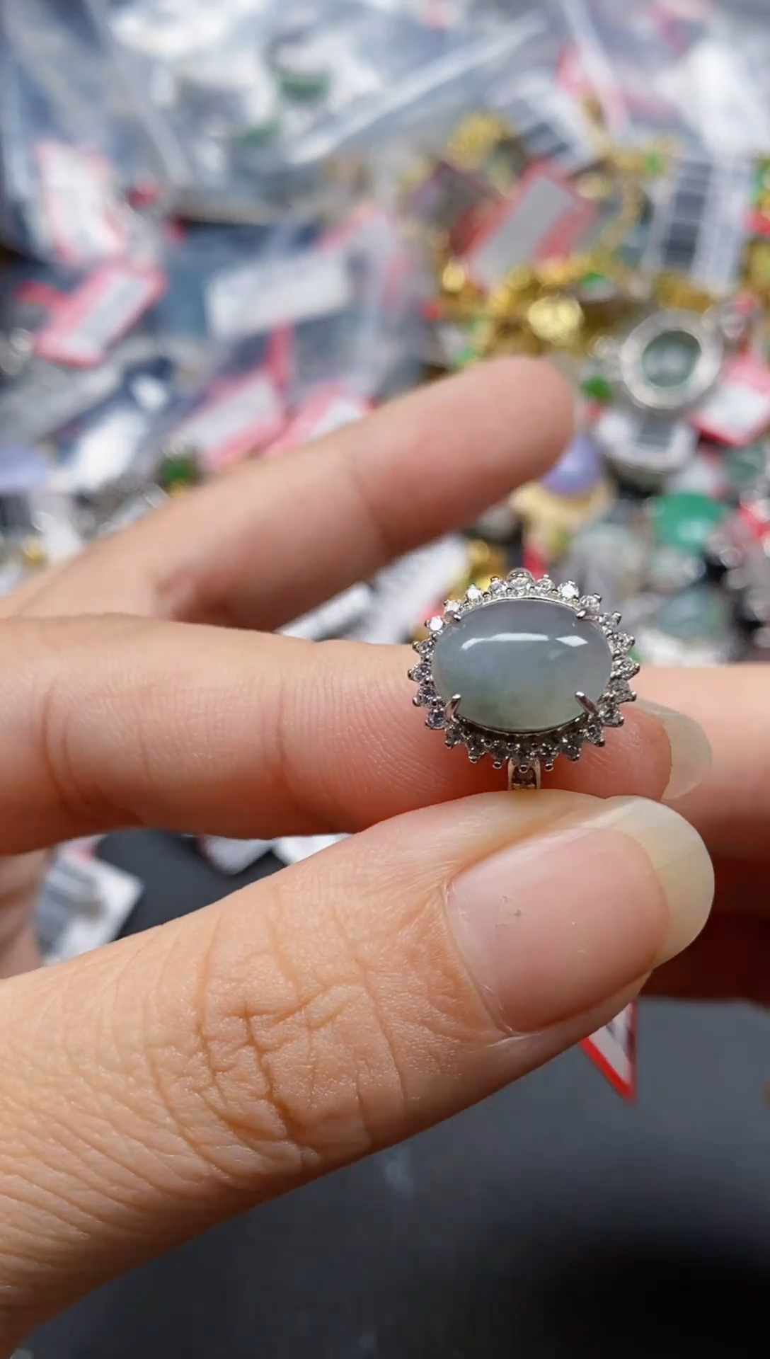 银S925镶嵌戒指翡翠天然A货缅甸翡翠