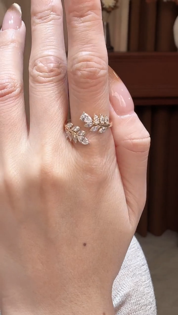 18K金镶嵌实验室培育钻石麦穗戒指k黄 18戒圈