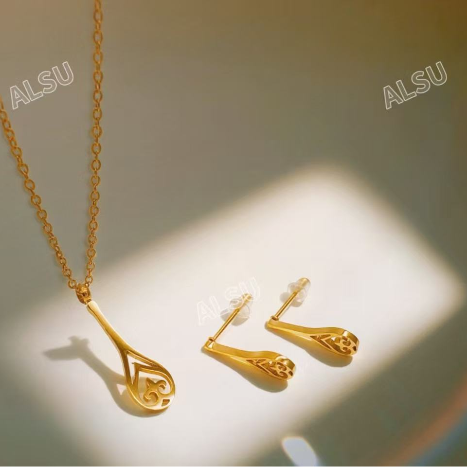合金项链 ALSU原创经典民族风最新款迷你冬不拉项链耳钉两件套
