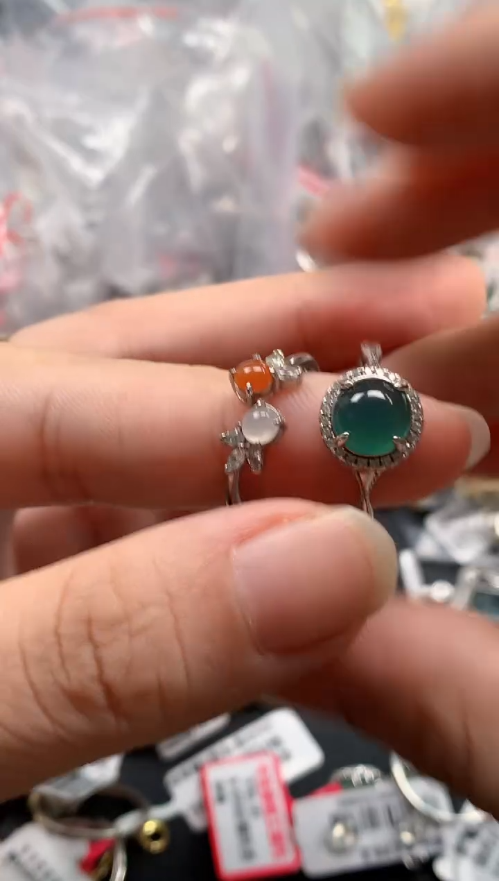 银S925镶嵌戒指翡翠天然A货缅甸翡翠