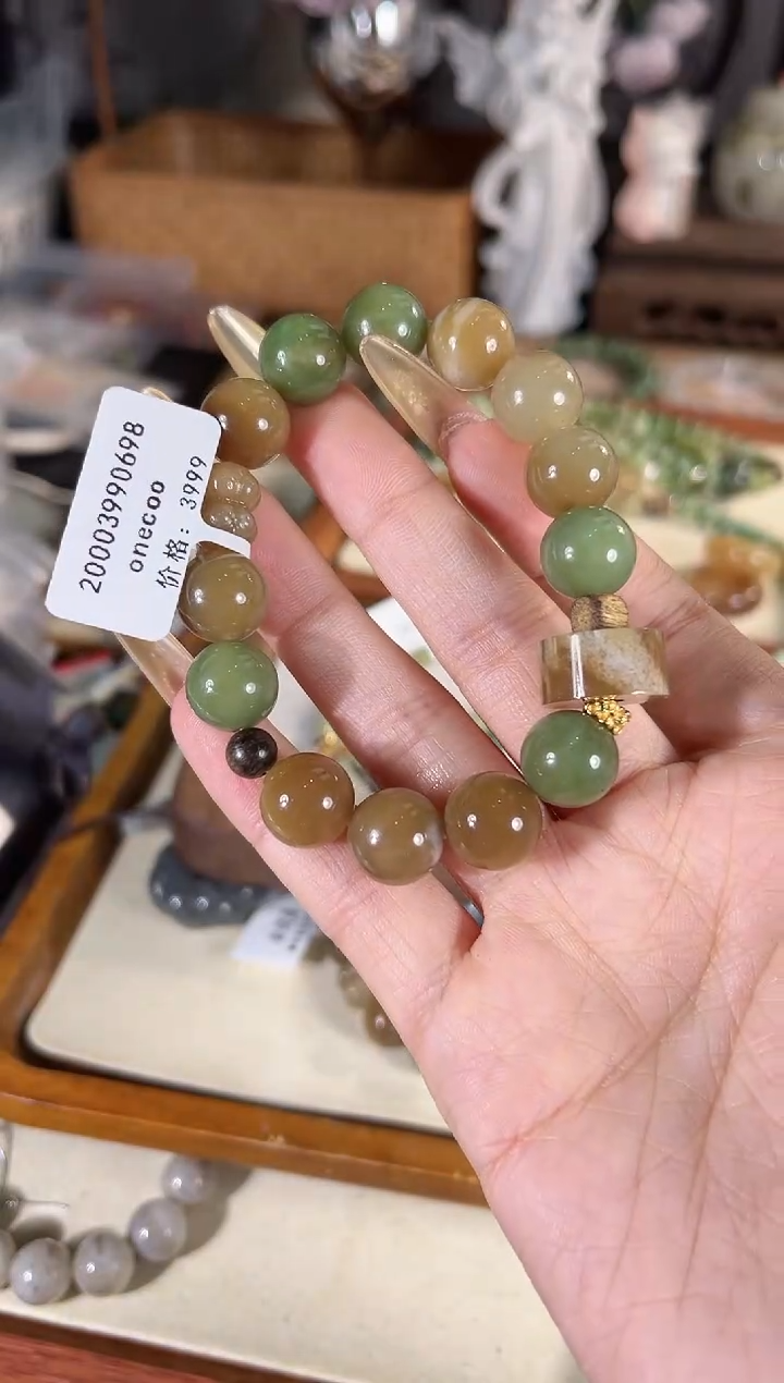 银S925镶嵌手链和田玉多样性发其一