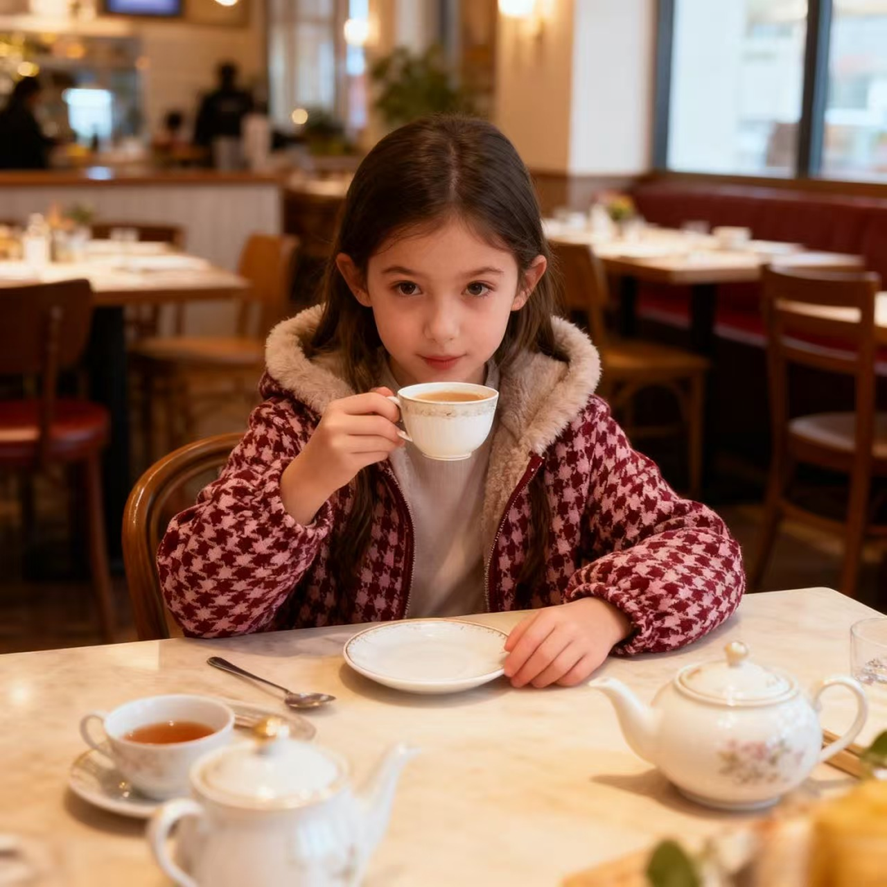 女童儿童2025冬季新款连帽外套加绒加厚保暖洋气天公主风外套格子