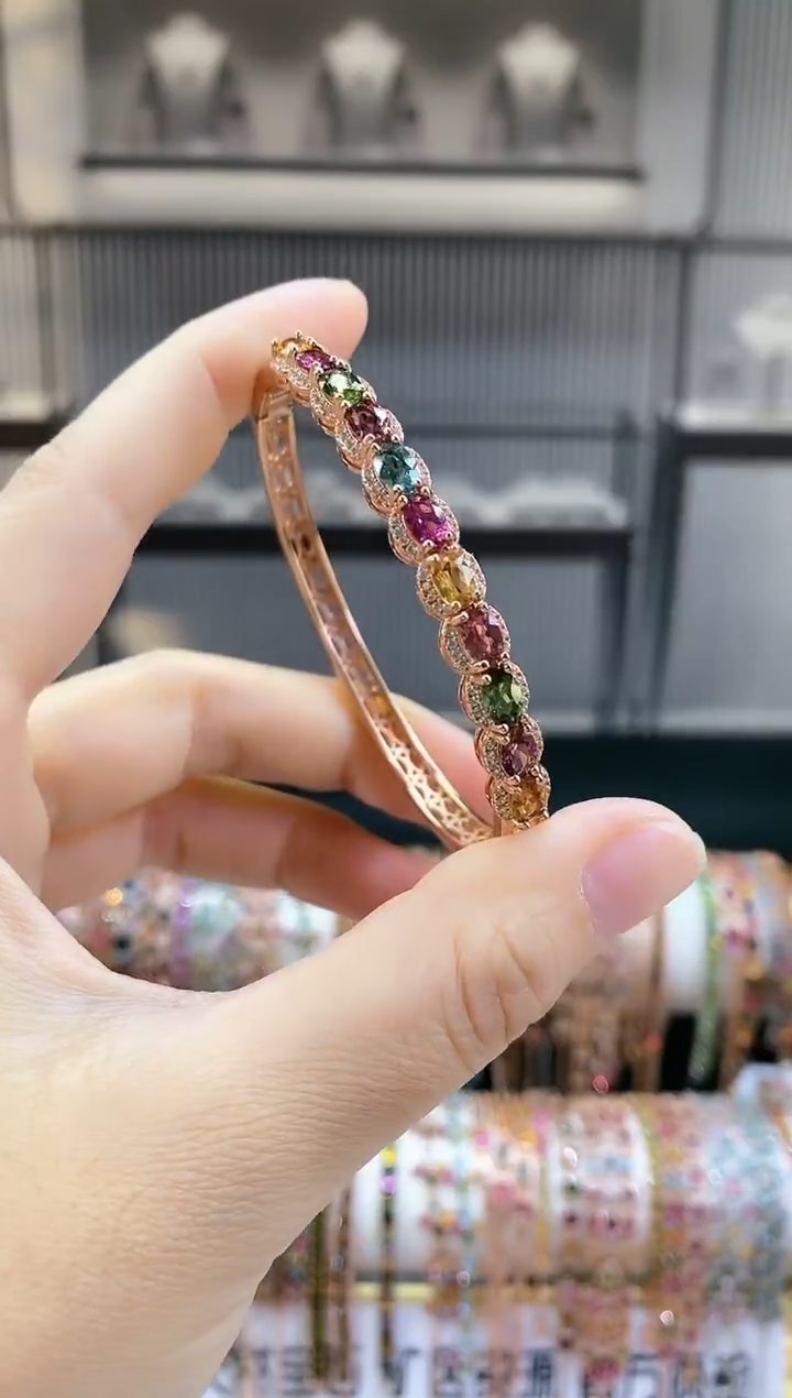 银S925镶嵌手镯碧玺?****姐666666666