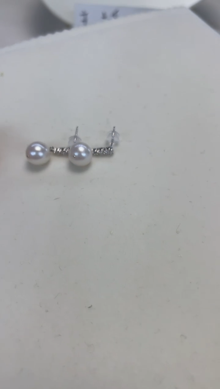 银S925镶嵌耳饰淡水珍珠白珠耳饰