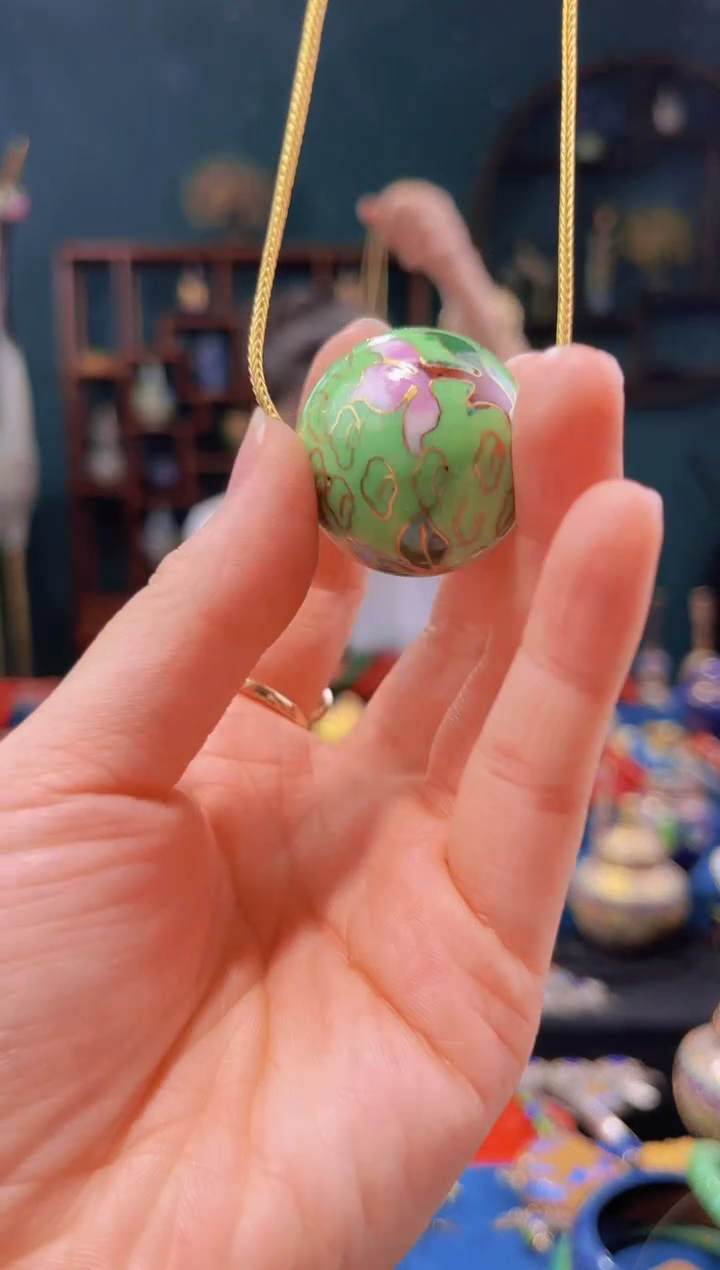 非遗技艺景泰蓝3.0大珠子+链子 绿色