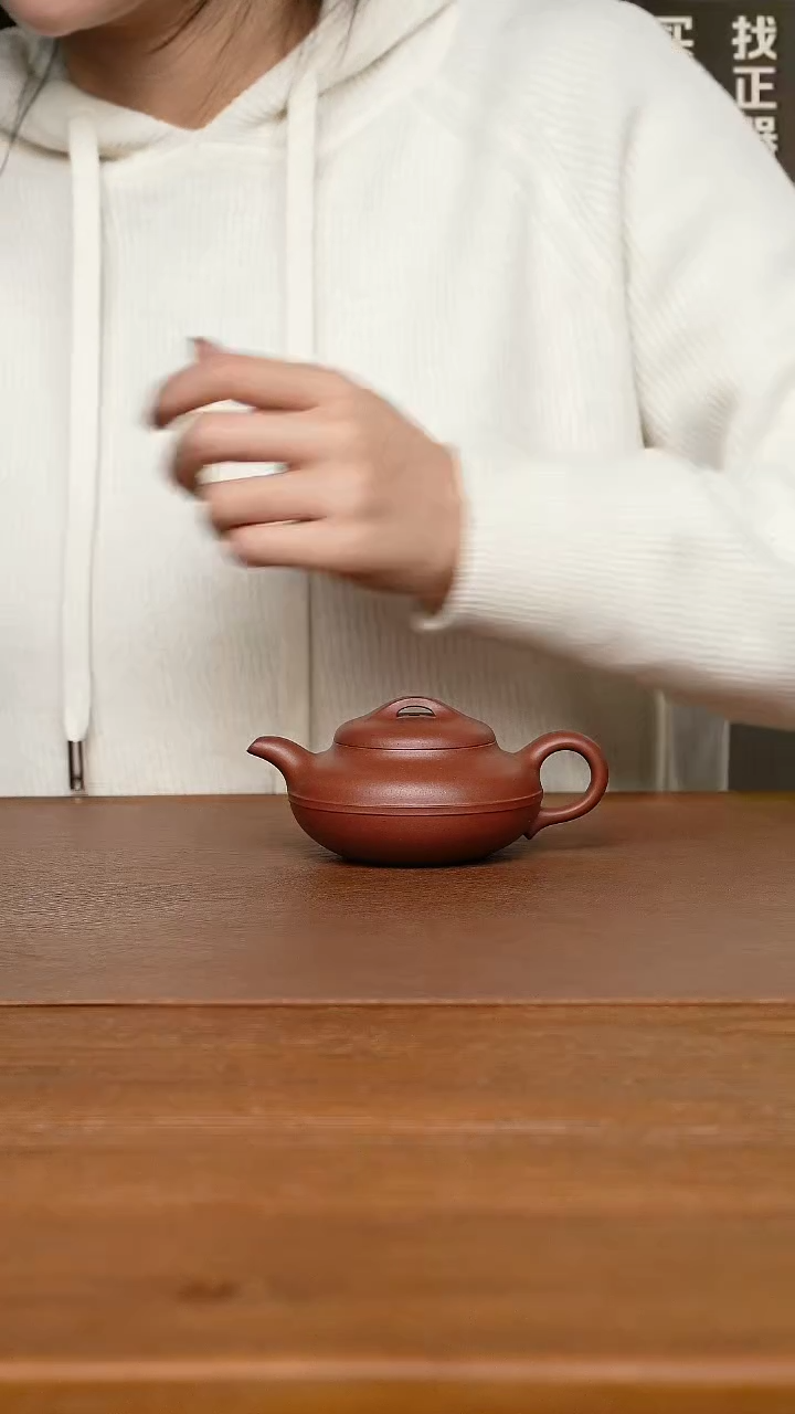【闪购商品】紫砂茶壶李政老师 线圆 红紫泥120CC