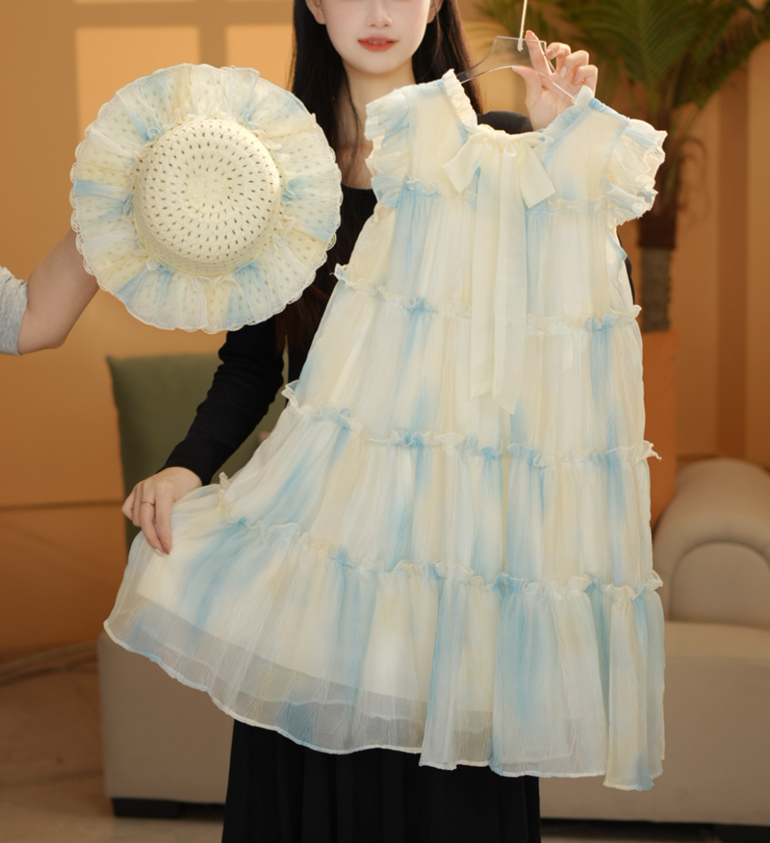 女童连衣裙2025夏季新款甜美小飞袖花海女孩连衣裙XQZ25021