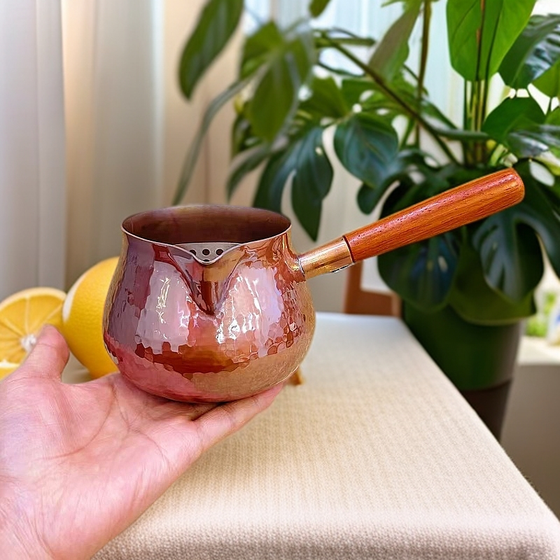 300毫升 精致高颜值手工烤色紫铜罐加厚铜壶罐罐煮茶器带盖炉煮茶