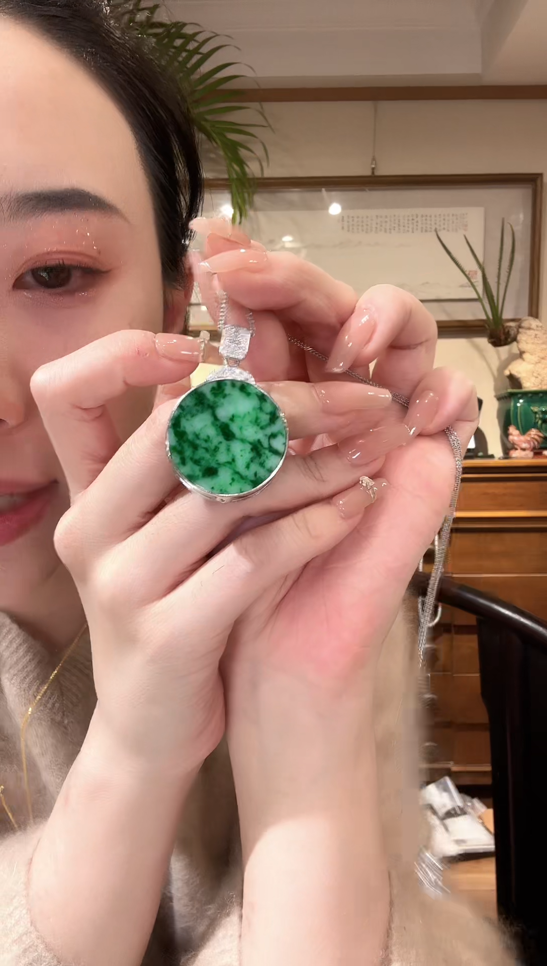 【闪购商品】翡翠颈饰银S925镶嵌国风