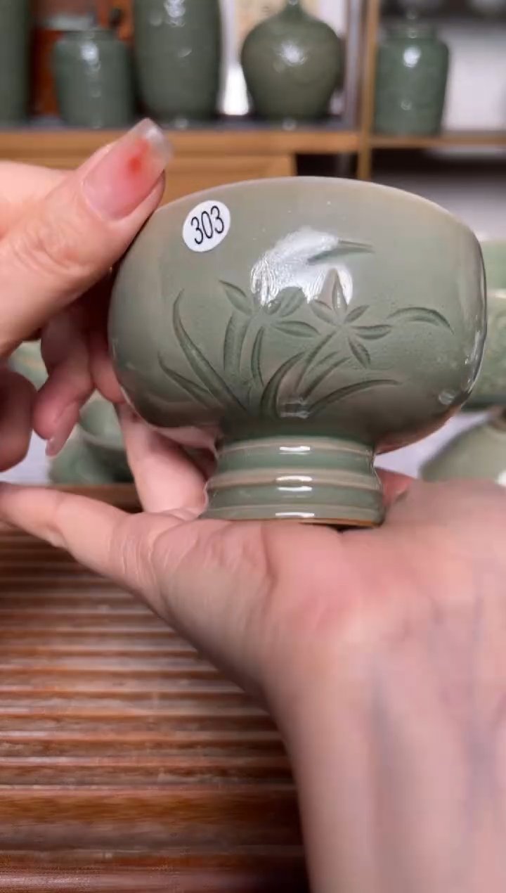 【闪购商品】其他303王晓娜 纯手工秘色兰花高足杯