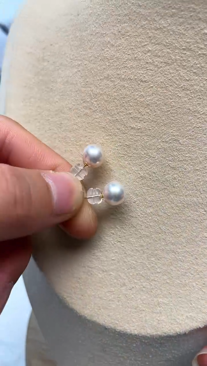 18K金镶嵌耳饰海水珍珠8-9