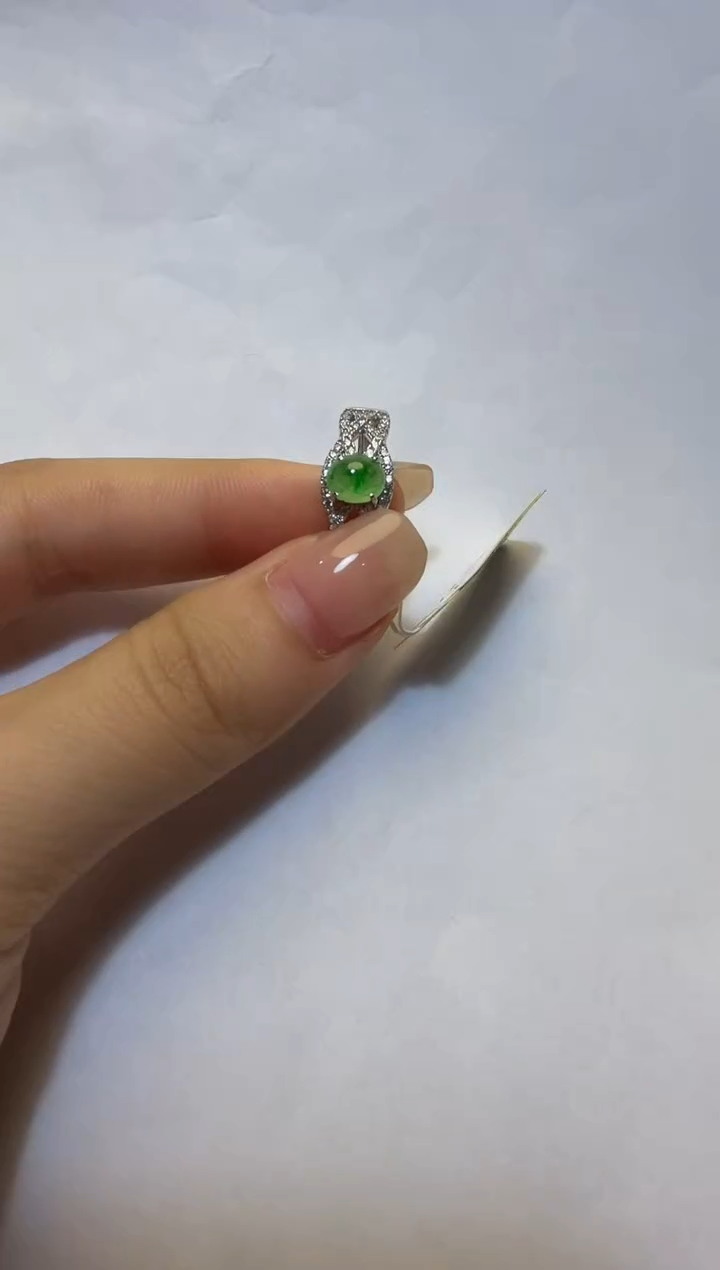 银S925镶嵌戒指翡翠925银镶缅甸A货翡翠戒指