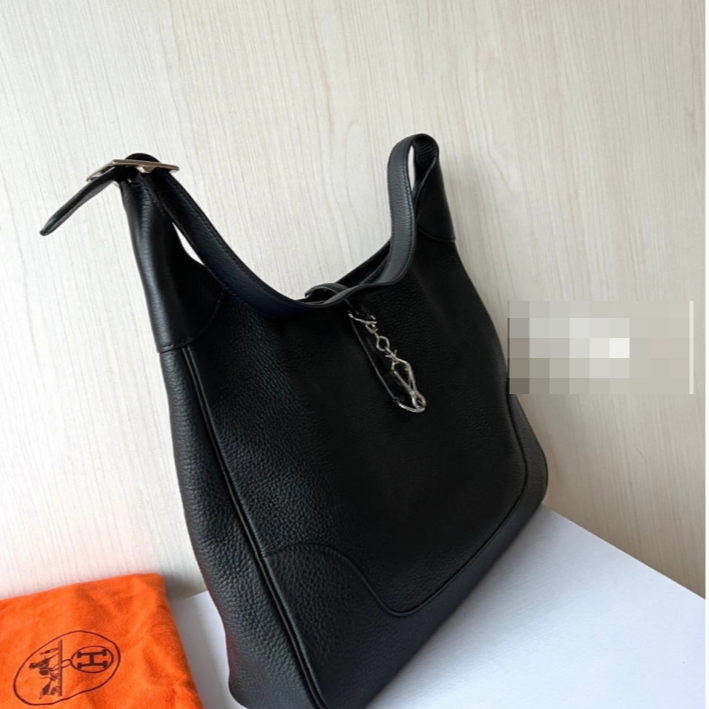 99新 Hermes/爱马仕 小花6枫爱马仕 黑银 trim 35 TC皮 框H银扣包