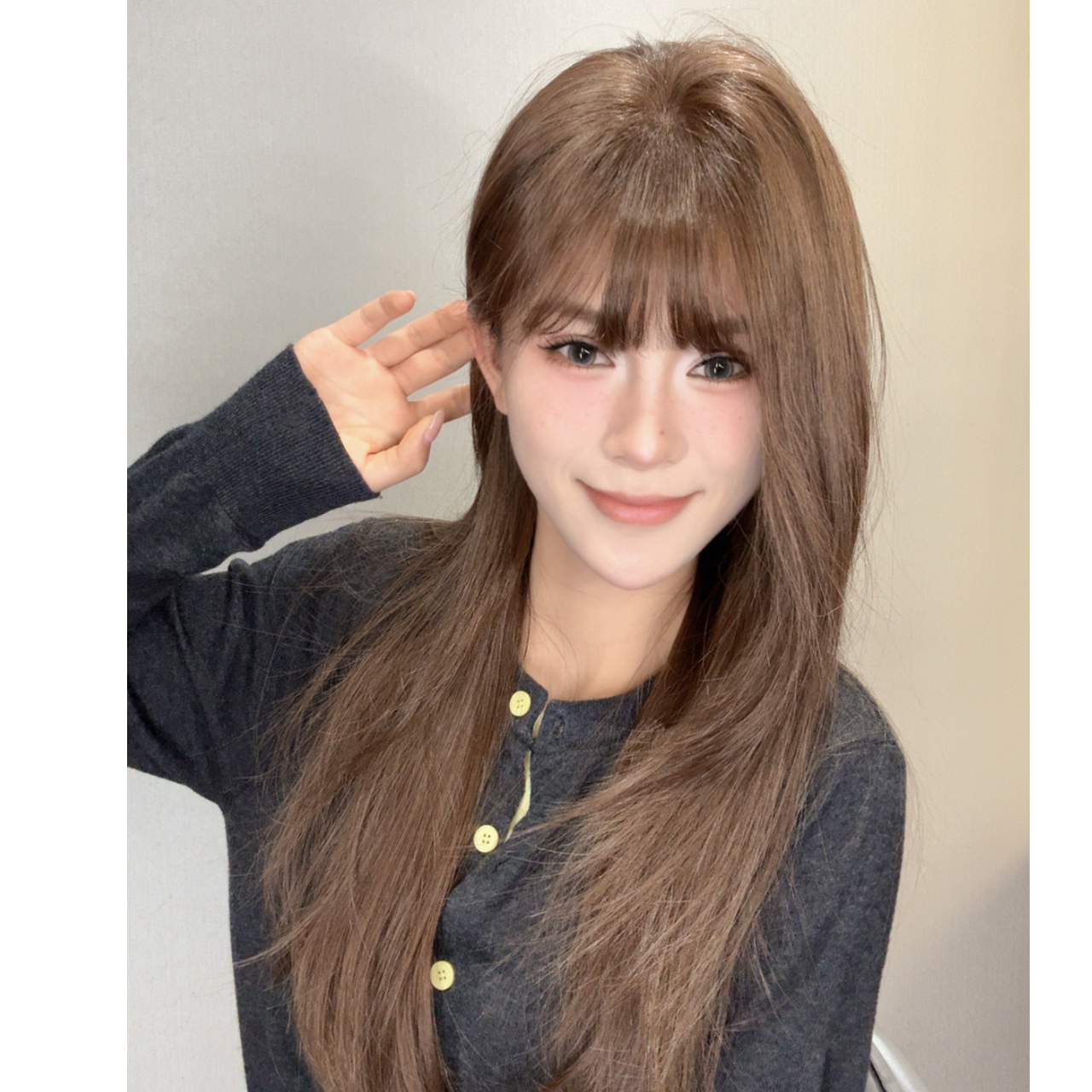 【沁宛】冷棕色空气刘海内扣高层次13*6大面积蕾丝优质发丝假发