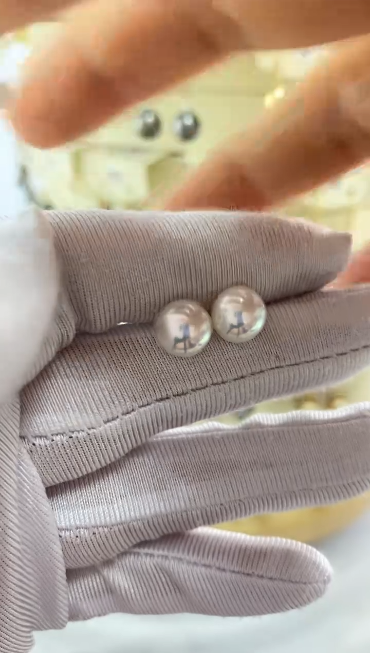 银S925镶嵌耳饰淡水珍珠8-9