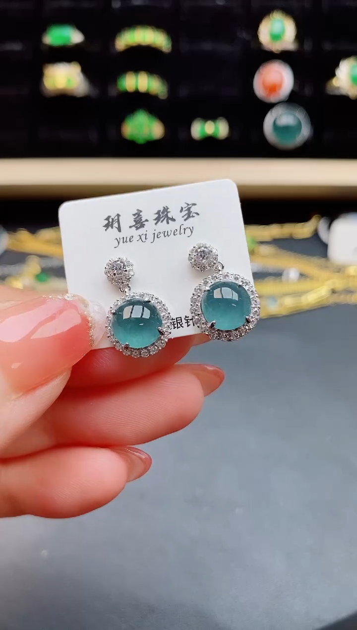 【闪购商品】翡翠耳饰银S925镶嵌1212