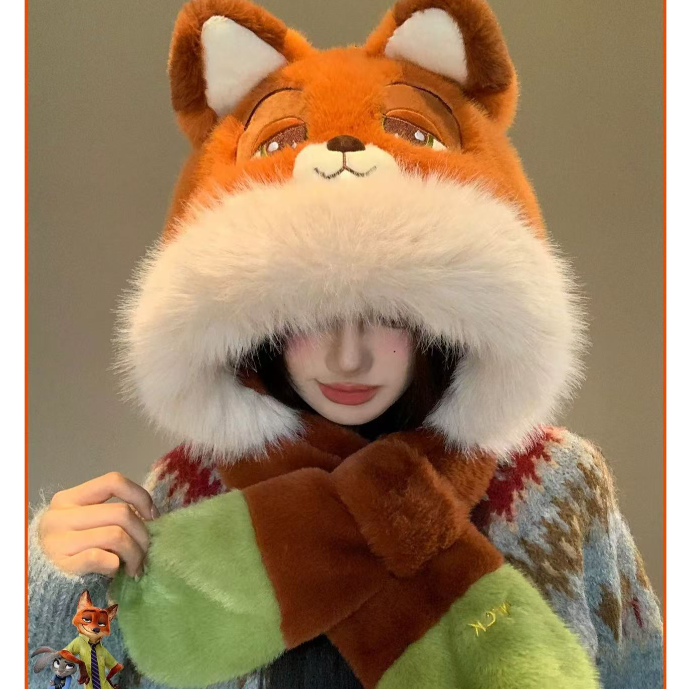 正版迪士尼尼克狐狸毛绒帽子女冬季加厚毛茸茸保暖护耳帽加绒加厚