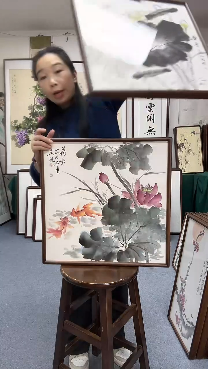 国画尺寸52*52实木画框京东包邮手绘